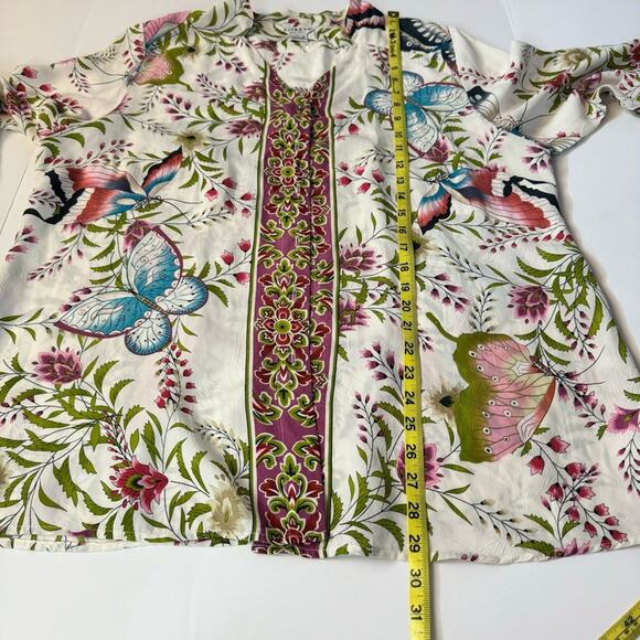 Citron Silk Butterfly Print Button Up Blouse - Picture 12 of 13